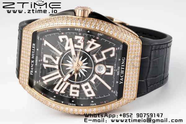 Franck Muller Vanguard V45 RS OXF ABF Best Edition Black Textured Dial Diamonds Markers on Black Gummy Strap A2824 - Super Clone Watch | 1:1 Best Version