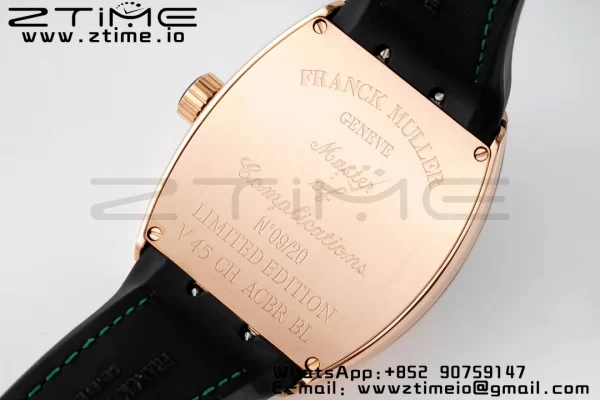 Franck Muller Vanguard V45 RS OXF ABF Best Edition Black Textured Dial Diamonds Markers on Black Gummy Strap A2824 - Super Clone Watch | 1:1 Best Version