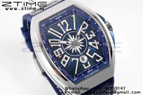 Franck Muller Vanguard V45 SS OXF ABF Best Edition Cadran Bleu Texturé sur Bracelet Gomme Bleu A2824 - Super Clone Watch | 1:1 Best Version