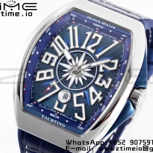 Franck Muller Vanguard V45 SS OXF ABF Best Edition Cadran Bleu Texturé sur Bracelet Gomme Bleu A2824 - Super Clone Watch | 1:1 Best Version