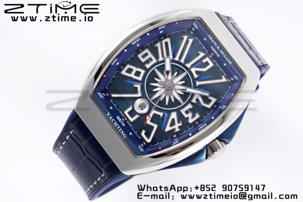Franck Muller Vanguard V45 SS OXF ABF Best Edition Cadran Bleu Texturé sur Bracelet Gomme Bleu A2824 - Super Clone Watch | 1:1 Best Version