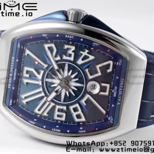 Franck Muller Vanguard V45 SS OXF ABF Best Edition Cadran Bleu Texturé sur Bracelet Gomme Bleu A2824 - Super Clone Watch | 1:1 Best Version