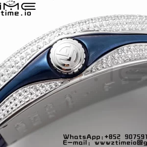 Franck Muller Vanguard V45 SS OXF ABF Best Edition Blue Textured Dial Diamonds Markers on Blue Gummy Strap A2824 - Super Clone Watch | 1:1 Best Version