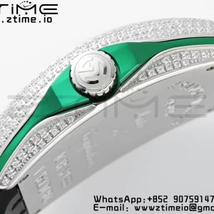 Franck Muller Vanguard V45 SS ABF Best Edition Black Dial Green Inner Bezel Diamonds Bezel on Black Leather Strap A2824 - Super Clone Watch | 1:1 Best Version