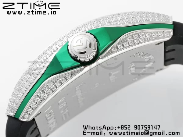 Franck Muller Vanguard V45 SS ABF Best Edition Black Dial Green Inner Bezel Diamonds Bezel on Black Leather Strap A2824 - Super Clone Watch | 1:1 Best Version