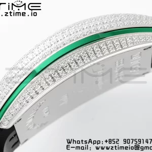 Franck Muller Vanguard V45 SS ABF Best Edition Black Dial Green Inner Bezel Diamonds Bezel on Black Leather Strap A2824 - Super Clone Watch | 1:1 Best Version