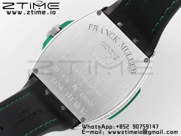 Franck Muller Vanguard V45 SS ABF Best Edition Black Dial Green Inner Bezel Diamonds Bezel on Black Leather Strap A2824 - Super Clone Watch | 1:1 Best Version