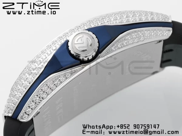 Franck Muller Vanguard V45 SS ABF Best Edition Black Dial Blue Inner Bezel Diamonds Bezel on Black Leather Strap A2824 - Super Clone Watch | 1:1 Best Version