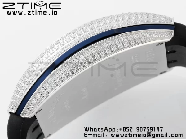 Franck Muller Vanguard V45 SS ABF Best Edition Black Dial Blue Inner Bezel Diamonds Bezel on Black Leather Strap A2824 - Super Clone Watch | 1:1 Best Version
