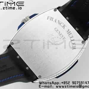 Franck Muller Vanguard V45 SS ABF Best Edition Black Dial Blue Inner Bezel Diamonds Bezel on Black Leather Strap A2824 - Super Clone Watch | 1:1 Best Version