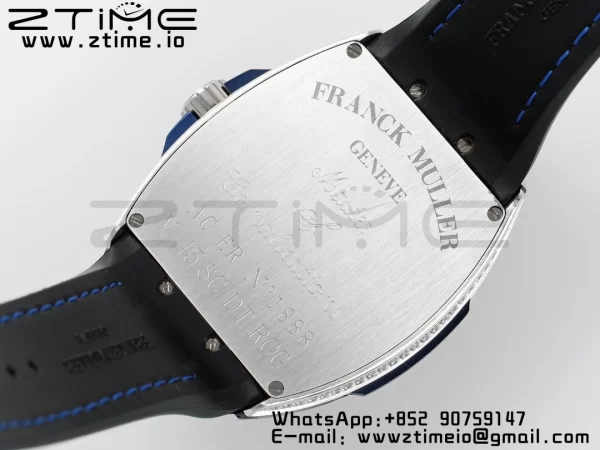 Franck Muller Vanguard V45 SS ABF Best Edition Black Dial Blue Inner Bezel Diamonds Bezel on Black Leather Strap A2824 - Super Clone Watch | 1:1 Best Version