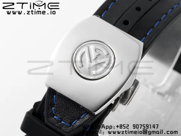 Franck Muller Vanguard V45 SS ABF Best Edition Black Dial Blue Inner Bezel Diamonds Bezel on Black Leather Strap A2824 - Super Clone Watch | 1:1 Best Version