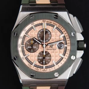 AP ロイヤルオーク オフショア 44mm SS グリーンセラミック ベゼル APF 1:1 ベストエディション クリームダイアル カモ柄ラバーストラップ A3126 - スーパークローンウォッチ｜1:1 ベストバージョン