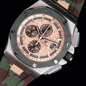 AP ロイヤルオーク オフショア 44mm SS グリーンセラミック ベゼル APF 1:1 ベストエディション クリームダイアル カモ柄ラバーストラップ A3126 - スーパークローンウォッチ｜1:1 ベストバージョン