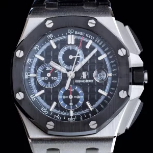 AP Royal Oak Offshore 44mm SS APF 1:1 Best Edition Black Checkered Dial Ceramic Bezel on Black Leather Strap A3126 - Super Clone Watch | 1:1 Best Version