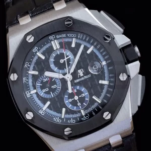 AP Royal Oak Offshore 44mm SS APF 1:1 Best Edition Cadran negru în carouri Lună ceramică pe curea din piele neagră A3126 - Super Clone Watch | 1:1 Best Version