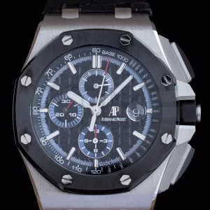 AP Royal Oak Offshore 44mm SS APF 1:1 Best Edition Cadran negru în carouri Lună ceramică pe curea din piele neagră A3126 - Super Clone Watch | 1:1 Best Version