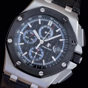 AP Royal Oak Offshore 44mm SS APF 1:1 Best Edition Cadran negru în carouri Lună ceramică pe curea din piele neagră A3126 - Super Clone Watch | 1:1 Best Version