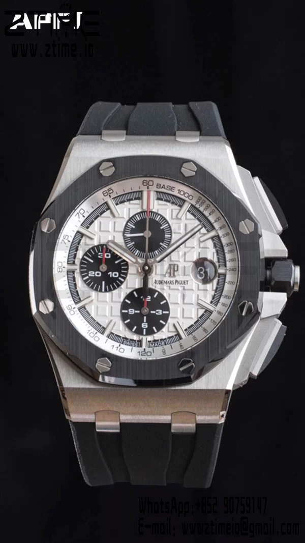 AP Royal Oak Offshore 44mm SS Ceramic Bezel APF 1:1 Best Edition White Dial on Rubber Strap A3126 - Super Clone Watch | 1:1 Best Version