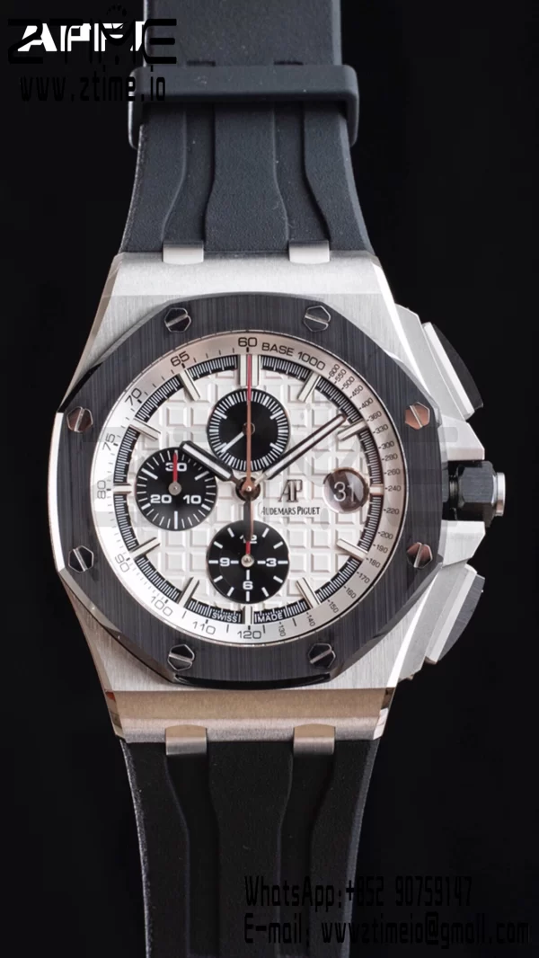 AP Royal Oak Offshore 44mm SS Ceramic Bezel APF 1:1 Best Edition White Dial on Rubber Strap A3126 - Super Clone Watch | 1:1 Best Version
