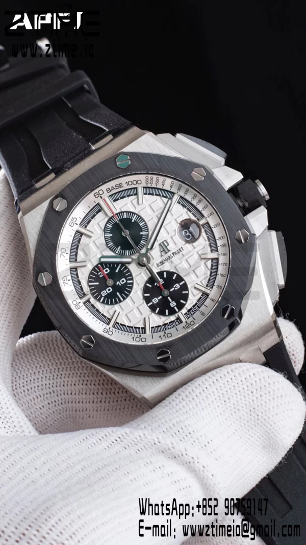 AP Royal Oak Offshore 44mm SS Ceramic Bezel APF 1:1 Best Edition White Dial on Rubber Strap A3126 - Super Clone Watch | 1:1 Best Version