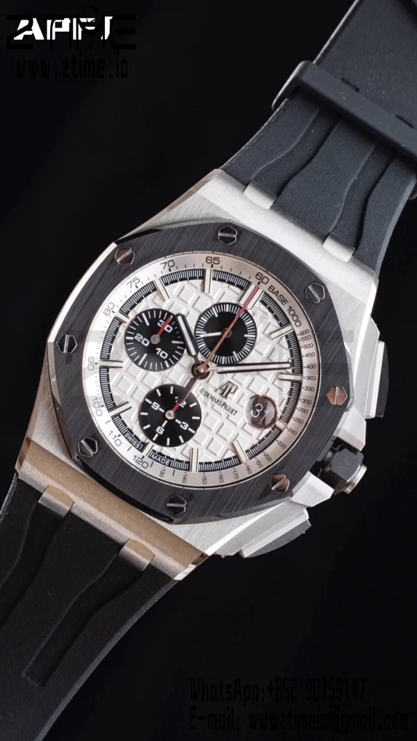 AP Royal Oak Offshore 44mm SS Ceramic Bezel APF 1:1 Best Edition White Dial on Rubber Strap A3126 - Super Clone Watch | 1:1 Best Version