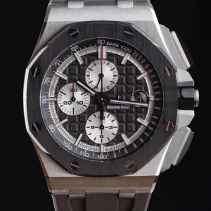 AP Royal Oak Offshore 44mm SS Black Ceramic Bezel APF 1:1 Best Edition Black/White Dial on Gray Rubber Strap A3126 - Super Clone Watch | 1:1 Best Version