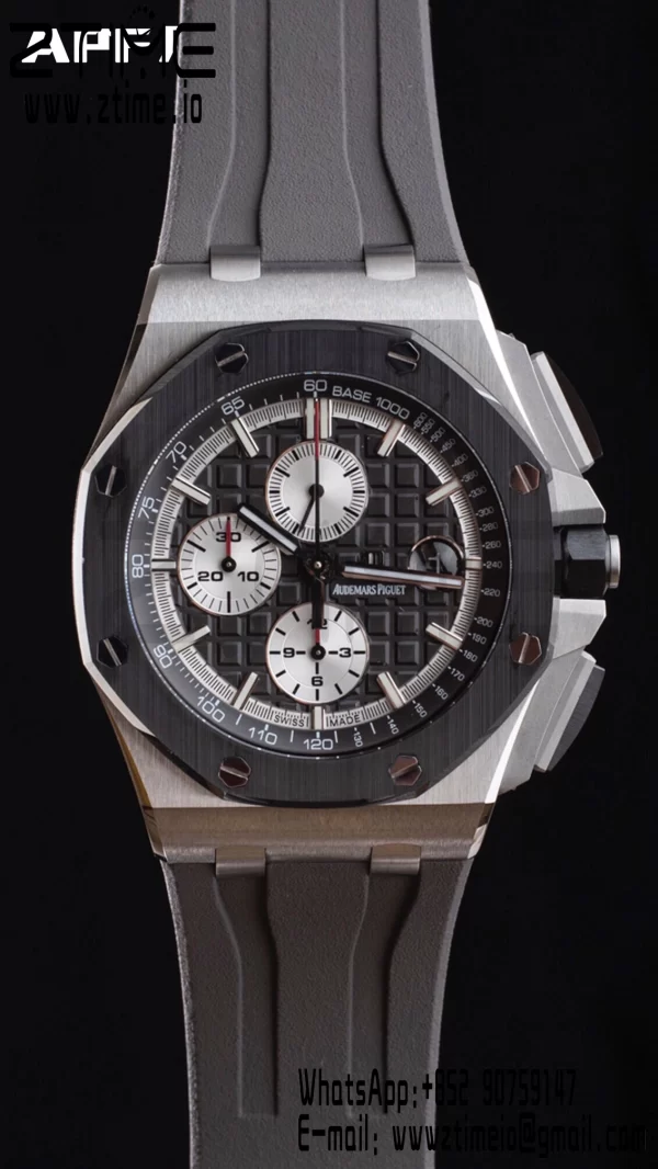 AP Royal Oak Offshore 44mm SS Black Ceramic Bezel APF 1:1 Best Edition Black/White Dial on Gray Rubber Strap A3126 - Super Clone Watch | 1:1 Best Version
