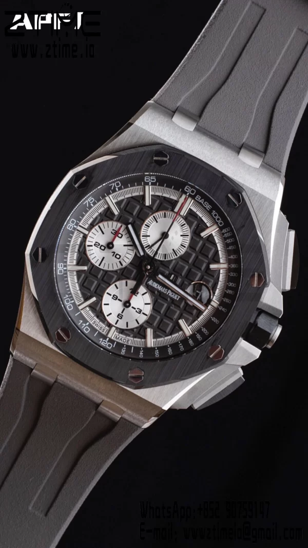 AP Royal Oak Offshore 44mm SS Black Ceramic Bezel APF 1:1 Best Edition Black/White Dial on Gray Rubber Strap A3126 - Super Clone Watch | 1:1 Best Version