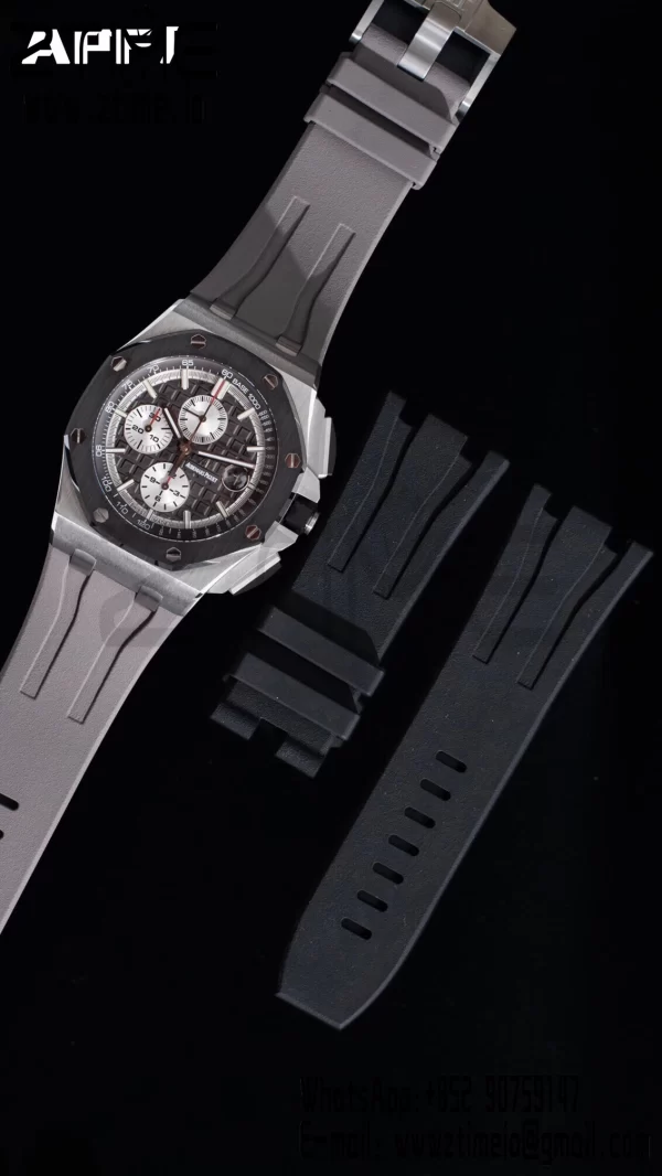 AP Royal Oak Offshore 44mm SS Black Ceramic Bezel APF 1:1 Best Edition Black/White Dial on Gray Rubber Strap A3126 - Super Clone Watch | 1:1 Best Version