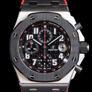 AP Royal Oak Offshore 42mm SS Black Ceramic Bezel APF 1:1 Best Edition Black Dial on Black/Red Rubber Strap A3126 - Super Clone Watch | 1:1 Best Version