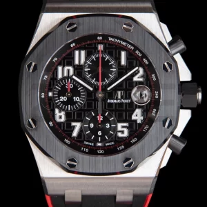 AP Royal Oak Offshore 42mm SS Black Ceramic Bezel APF 1:1 Best Edition Black Dial on Black/Red Rubber Strap A3126 - Super Clone Watch | 1:1 Best Version