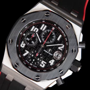 AP Royal Oak Offshore 42mm SS Black Ceramic Bezel APF 1:1 Best Edition Black Dial on Black/Red Rubber Strap A3126 - Super Clone Watch | 1:1 Best Version