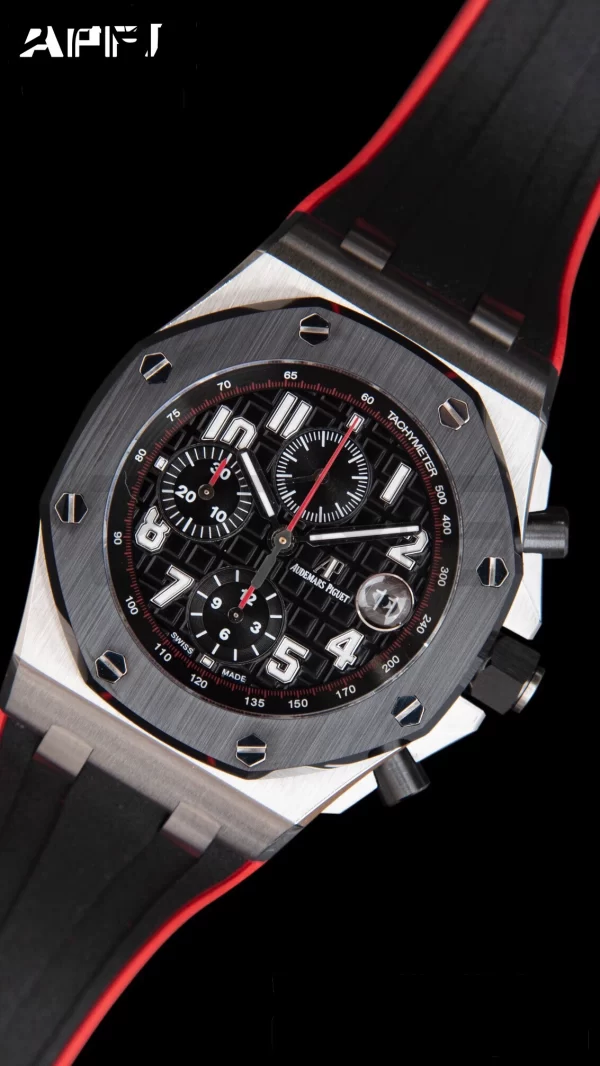 AP Royal Oak Offshore 42mm SS Black Ceramic Bezel APF 1:1 Best Edition Black Dial on Black/Red Rubber Strap A3126 - Super Clone Watch | 1:1 Best Version