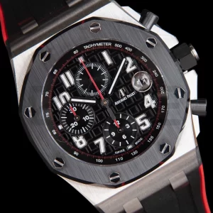 AP Royal Oak Offshore 42mm SS Black Ceramic Bezel APF 1:1 Best Edition Black Dial on Black/Red Rubber Strap A3126 - Super Clone Watch | 1:1 Best Version