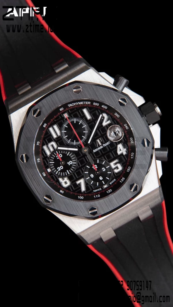 AP Royal Oak Offshore 42mm SS Black Ceramic Bezel APF 1:1 Best Edition Black Dial on Black/Red Rubber Strap A3126 - Super Clone Watch | 1:1 Best Version