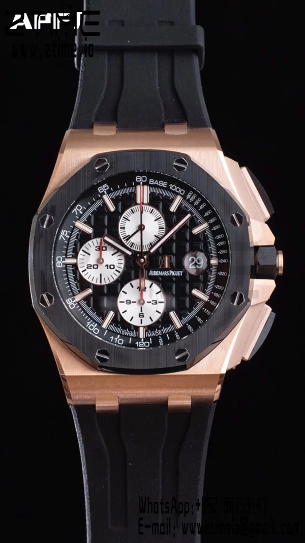 AP Royal Oak Offshore 44mm RG Ceramic Bezel APF 1:1 Best Edition Black/White Dial on Rubber Strap A3126 - Super Clone Watch | 1:1 Best Version