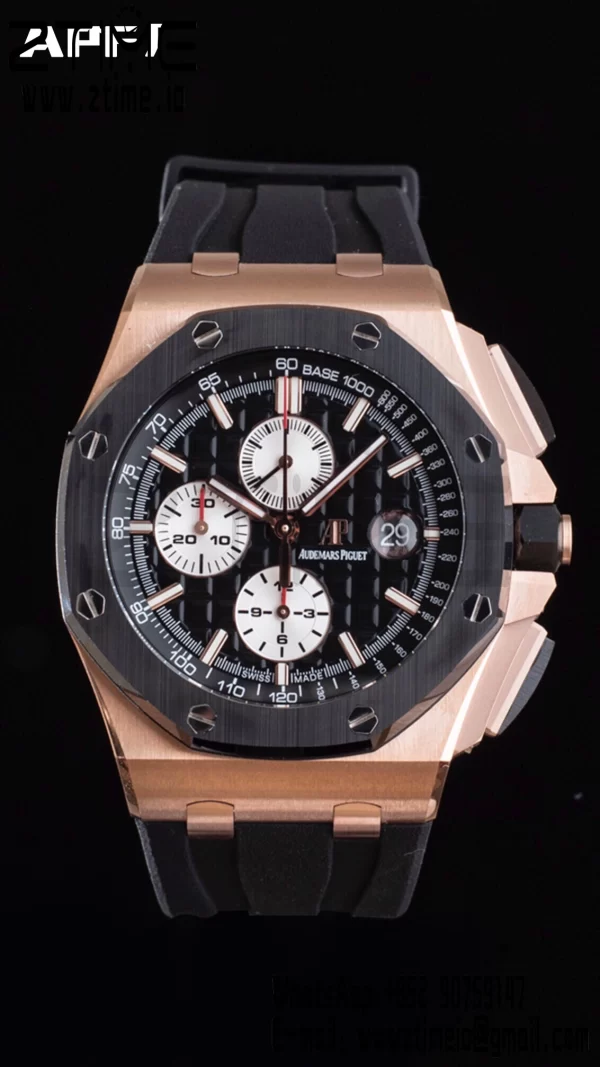 AP Royal Oak Offshore 44mm RG Ceramic Bezel APF 1:1 Best Edition Black/White Dial on Rubber Strap A3126 - Super Clone Watch | 1:1 Best Version
