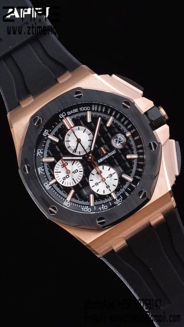 AP Royal Oak Offshore 44mm RG Ceramic Bezel APF 1:1 Best Edition Black/White Dial on Rubber Strap A3126 - Super Clone Watch | 1:1 Best Version