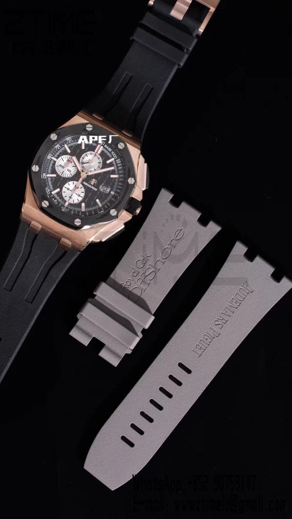 AP Royal Oak Offshore 44mm RG Ceramic Bezel APF 1:1 Best Edition Black/White Dial on Rubber Strap A3126 - Super Clone Watch | 1:1 Best Version