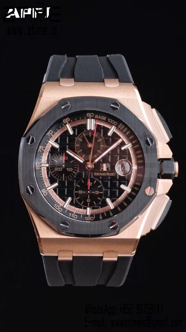 AP Royal Oak Offshore 44mm RG Ceramic Bezel APF 1:1 Best Edition Black Dial on Rubber Strap A3126 - Super Clone Watch | 1:1 Best Version