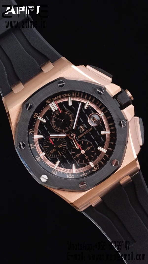 AP Royal Oak Offshore 44mm RG Ceramic Bezel APF 1:1 Best Edition Black Dial on Rubber Strap A3126 - Super Clone Watch | 1:1 Best Version