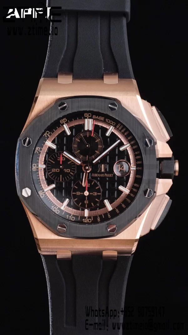AP Royal Oak Offshore 44mm RG Ceramic Bezel APF 1:1 Best Edition Black Dial on Rubber Strap A3126 - Super Clone Watch | 1:1 Best Version