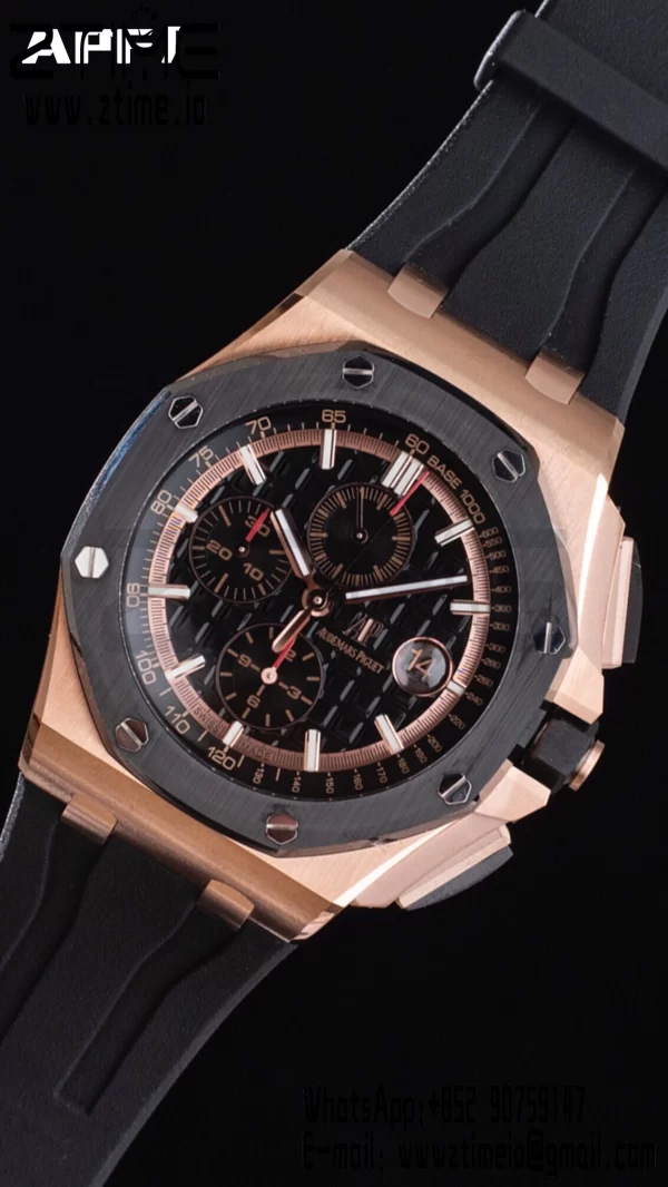 AP Royal Oak Offshore 44mm RG Ceramic Bezel APF 1:1 Best Edition Black Dial on Rubber Strap A3126 - Super Clone Watch | 1:1 Best Version