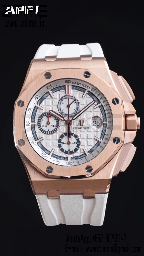 AP ロイヤルオーク オフショア 44mm RG APF 1:1 ベストエディション ホワイトダイアル ホワイトラバーストラップ A3126 - スーパークローンウォッチ｜1:1 ベストバージョン
