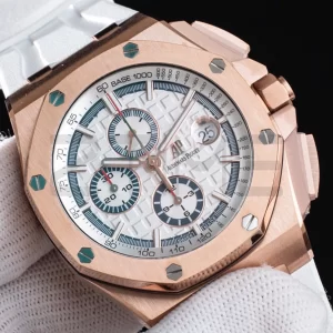 AP ロイヤルオーク オフショア 44mm RG APF 1:1 ベストエディション ホワイトダイアル ホワイトラバーストラップ A3126 - スーパークローンウォッチ｜1:1 ベストバージョン