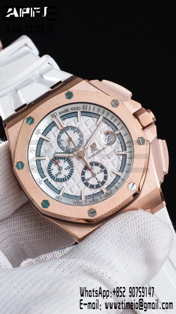 AP ロイヤルオーク オフショア 44mm RG APF 1:1 ベストエディション ホワイトダイアル ホワイトラバーストラップ A3126 - スーパークローンウォッチ｜1:1 ベストバージョン
