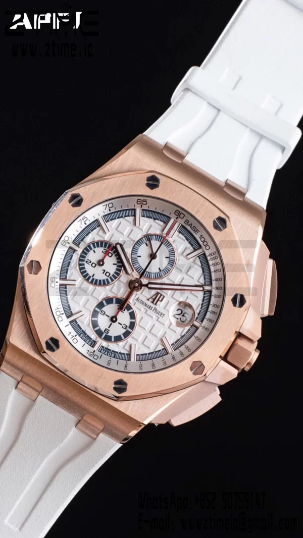 AP ロイヤルオーク オフショア 44mm RG APF 1:1 ベストエディション ホワイトダイアル ホワイトラバーストラップ A3126 - スーパークローンウォッチ｜1:1 ベストバージョン