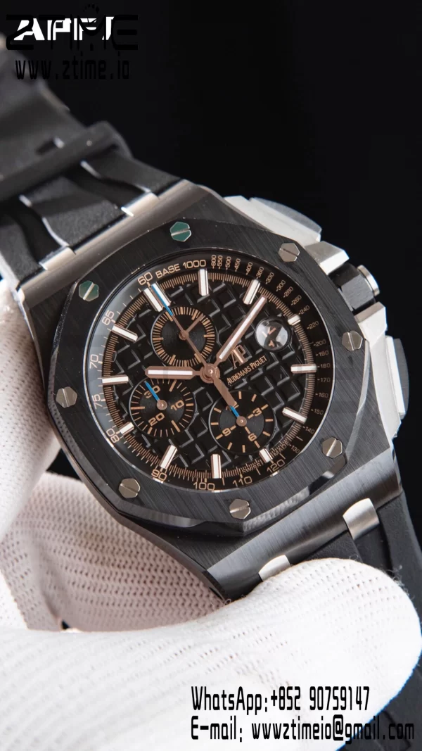 AP Royal Oak Offshore 44mm Ceramica Nera APF 1:1 Best Edition Quadrante Nero su Cinturino in Gomma A3126 - Orologio Super Clone | 1:1 Best Version