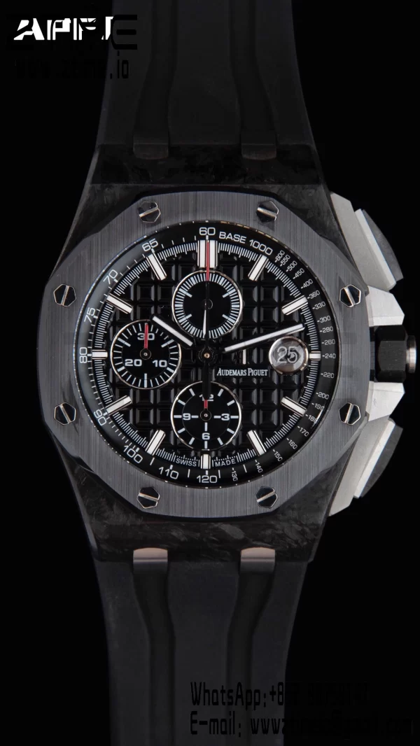 AP Royal Oak Offshore 44mm Μαύρο ανθρακονήματα APF 1:1 Best Edition Μαύρο καντράν με καουτσούκ λουράκι A3126 - Super Clone Watch | 1:1 Best Version